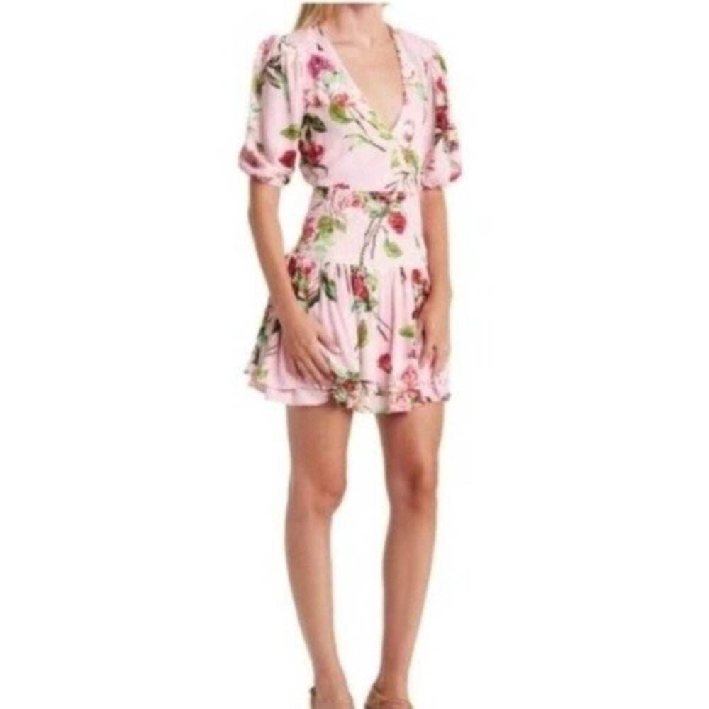 NWT AFRM Pink Joanna Smocked Waist Floral Mini Dress - Picture 1 of 7